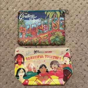 Vibrant Red and Green Cosmetic Bags with Tropical Flair